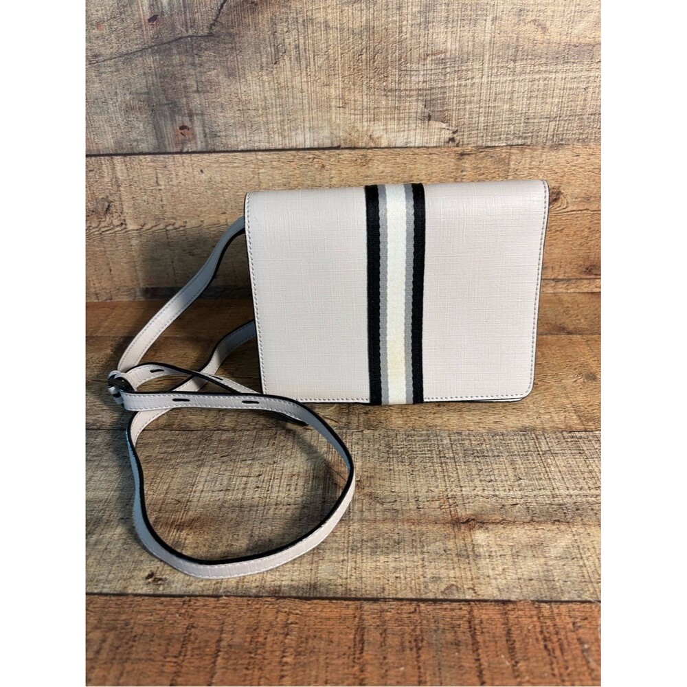 Botkier Light Gray Saffiano Leather Crossbody Bag Striped Austin Mini Purse